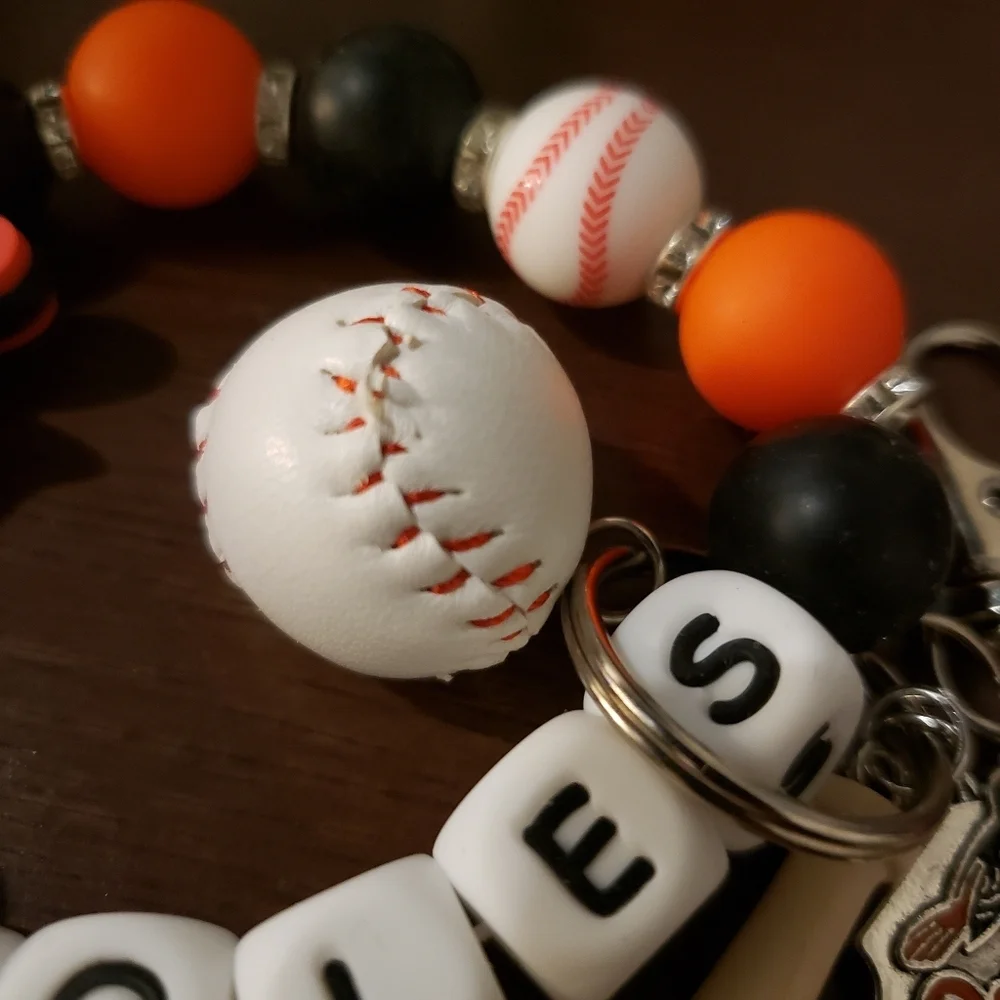 Handmade Orioles Beaded Silicone Focal Bead Wristlet Keychain Bracelet